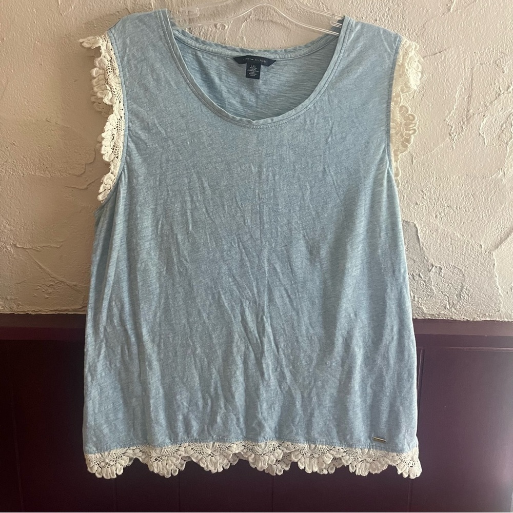 Tommy Hilfiger Light Blue Tank with White Lace Trim